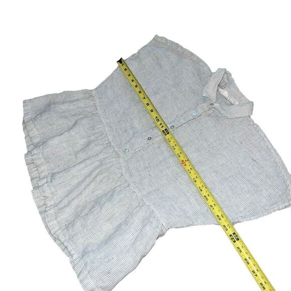C&C CALIFORNIA 100% Linen Half Button Micro Stripe Peplum Top L - Picture 7 of 8